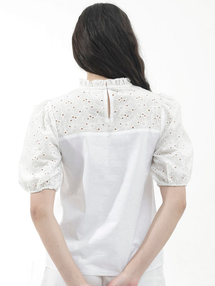 RAREISM Floral Embellished Puff Sleeve Cotton Top