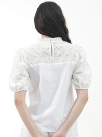RAREISM Floral Embellished Puff Sleeve Cotton Top