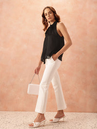 all about you Vertically Striped Knot Detail Halter Neck A-Line Top
