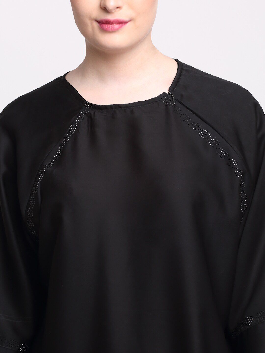KLOTTHE Women Black & Silver-Coloured Embellished Burqas With Scarf