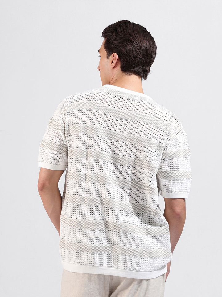 The Indian Garage Co Men Flat Knit Oversized Fit Striped T-Shirt