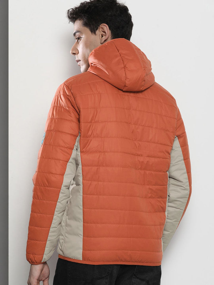 The Indian Garage Co Men Colourblock Hooded Slim Fit Puffer Jacket