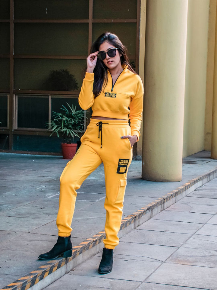 STREET 9 Women Yellow Solid Crop Sweatshirt