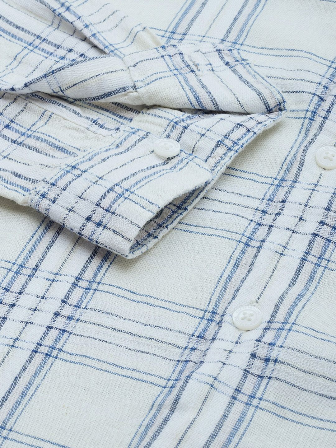 THE BEAR HOUSE Men Cream-Coloured Tartan Checked Pure Cotton Slim Fit Casual Shirt