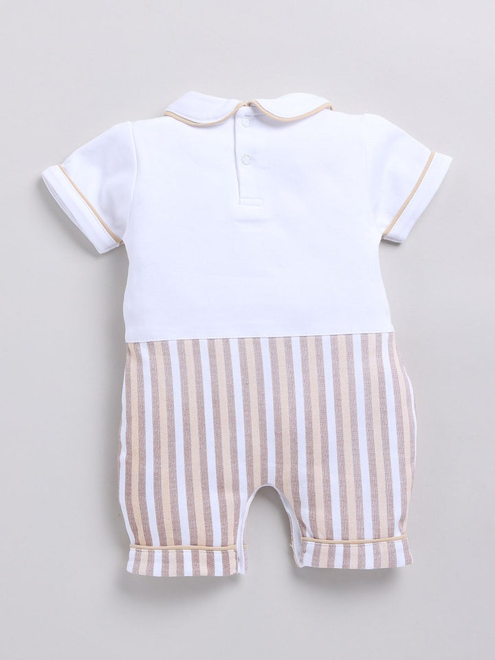Moms Love Infant Girls Striped Cotton Rompers with Applique Detail