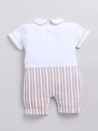 Moms Love Infant Girls Striped Cotton Rompers with Applique Detail