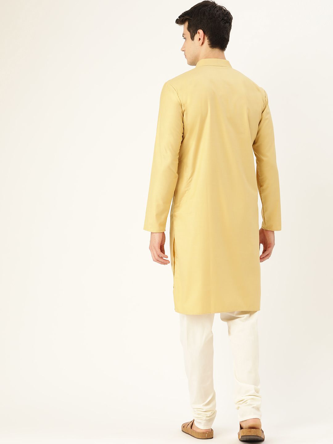 SOJANYA Men Beige Solid Angrakha Straight Kurta