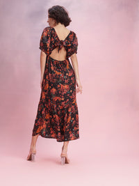 DressBerry Floral Printed Knot Detail Tiered A-Line Maxi Dress