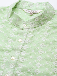 SOJANYA PLUS Men Sea Green Embroidered Kurta with Churidar Comes with a Nehru Jacket