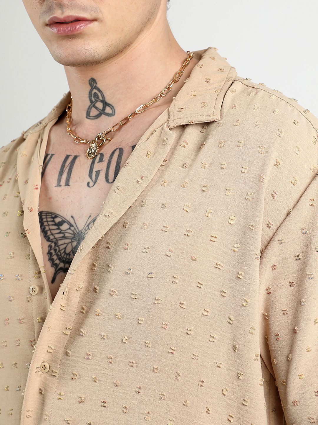 Campus Sutra Men Comfort Cuban Collar Oversized Pom-Pom Casual Shirt