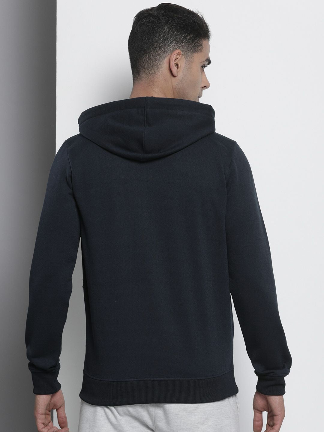 The Indian Garage Co Men Navy Blue Solid Hooded Sweatshirt
