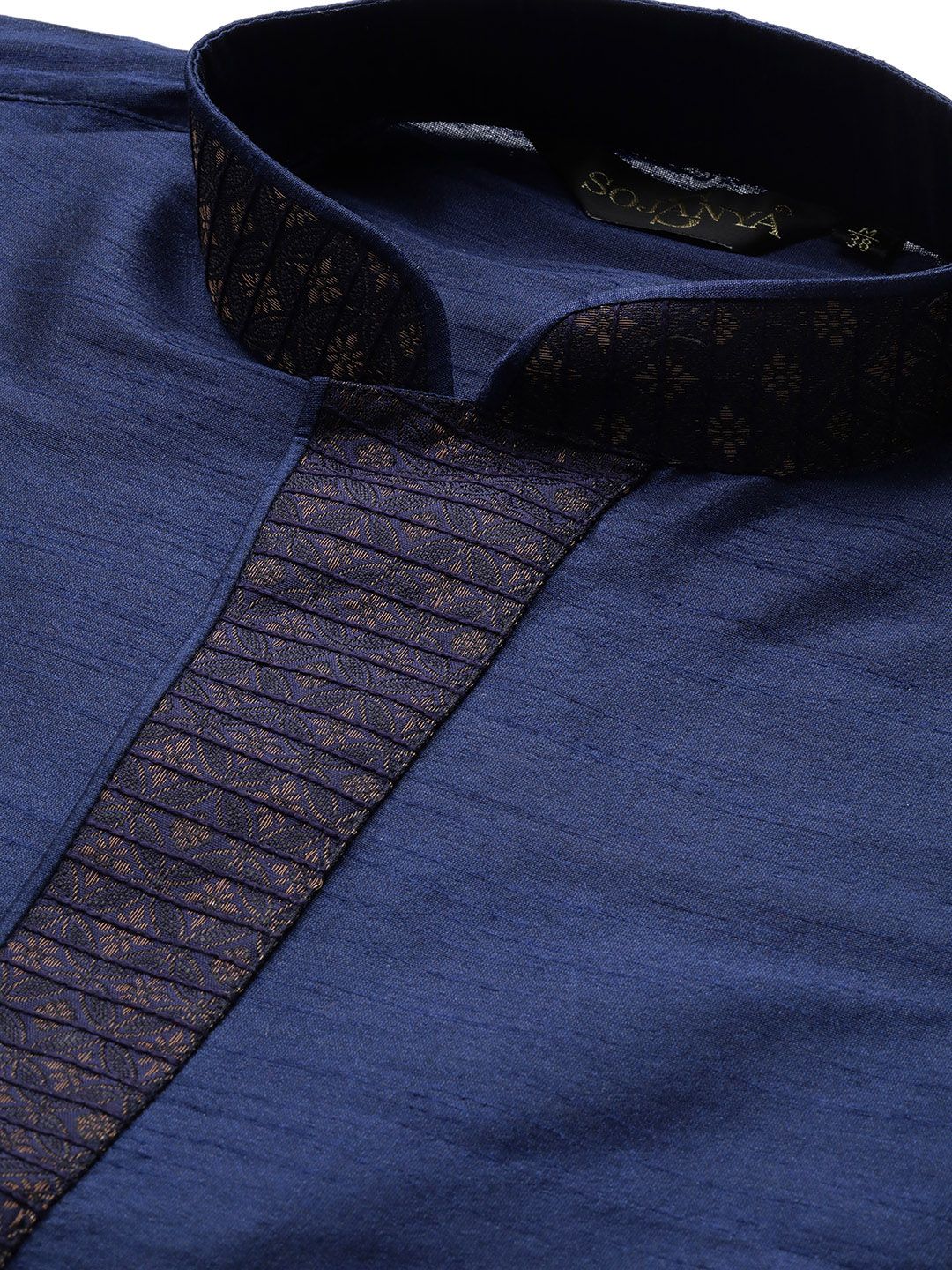 SOJANYA Lelaki Navy Blue Solid Kurta Lurus