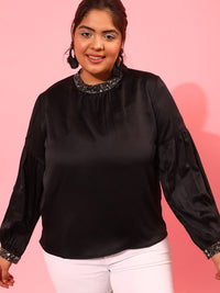 CURVY STREET Round Neck Sequined Regular Top