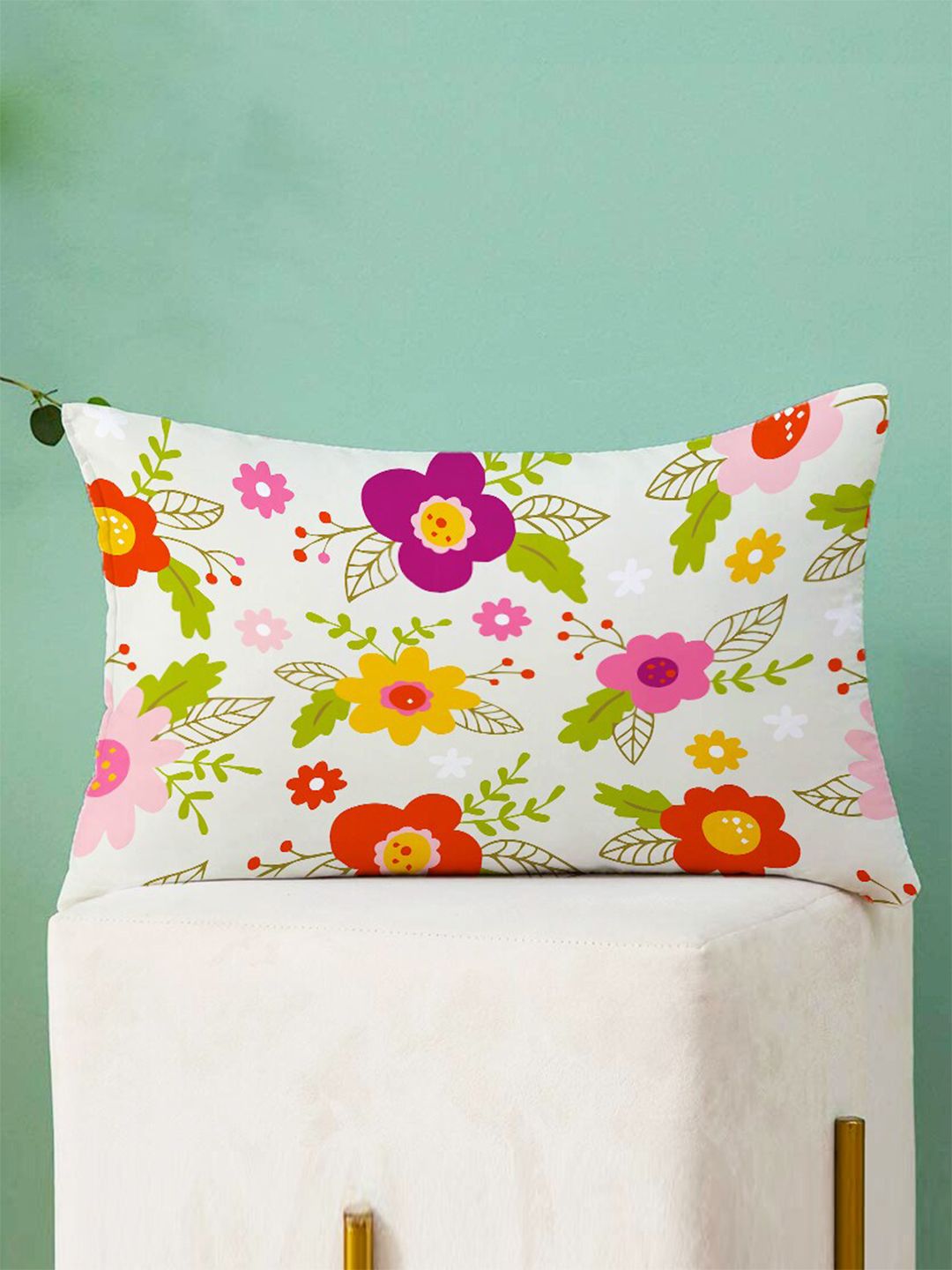 STITCHNEST Blue & White Set of 2 Floral Rectangle Cushion Covers