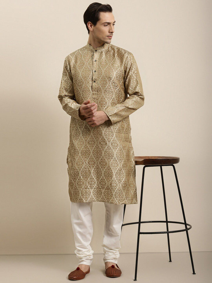 SOJANYA Ethnic Motifs Woven Design Jacquard Silk Kurta With Churidar