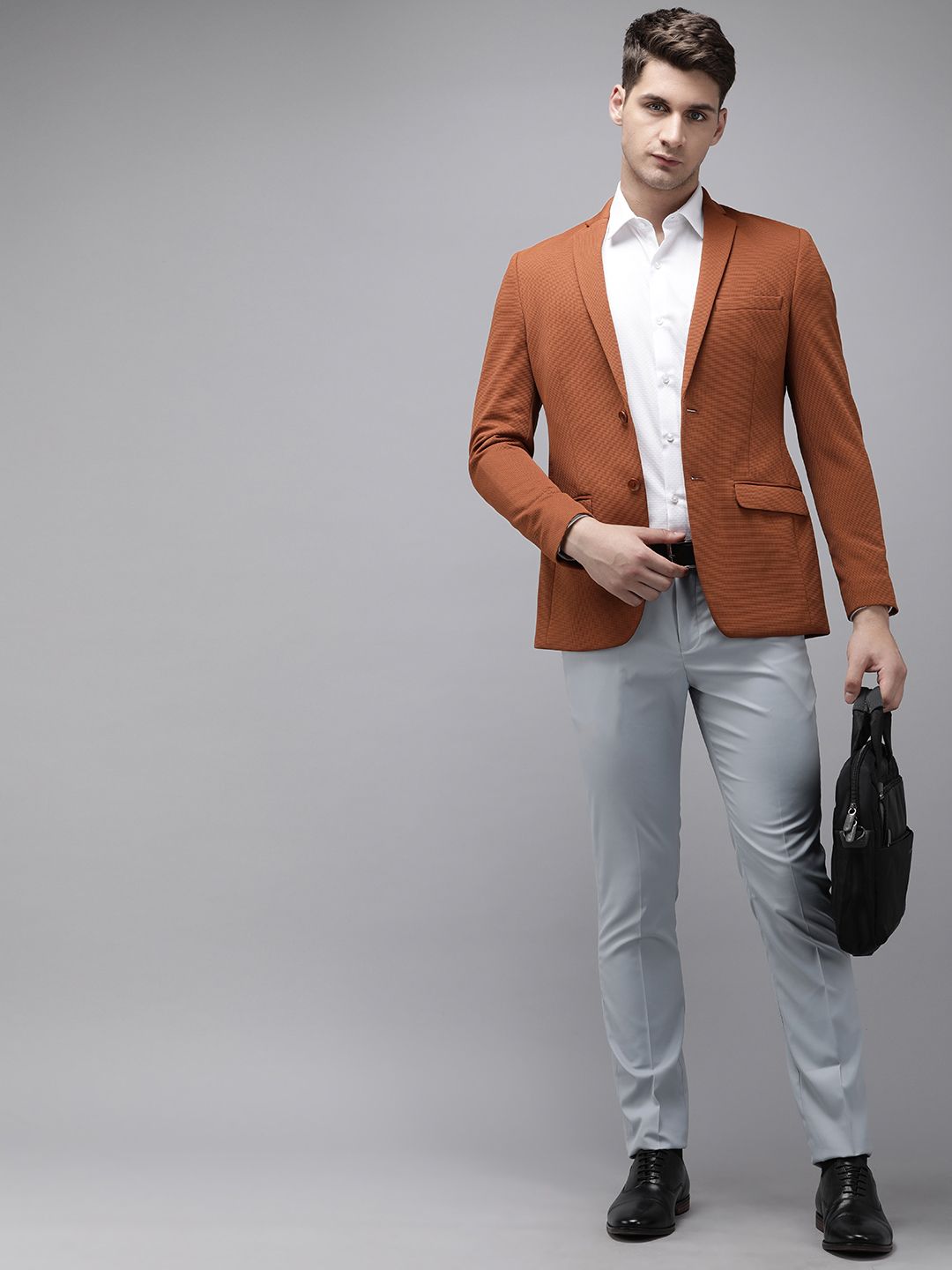 Park Avenue Self Design Textured Super Slim Fit Single Breasted Formal Blazer