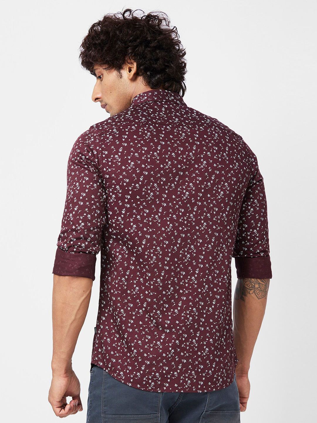 SPYKAR Slim Fit Floral Printed Opaque Satin Casual Shirt