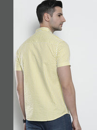 The Indian Garage Co Men Green Comfort Striped Cotton Casual Shirt