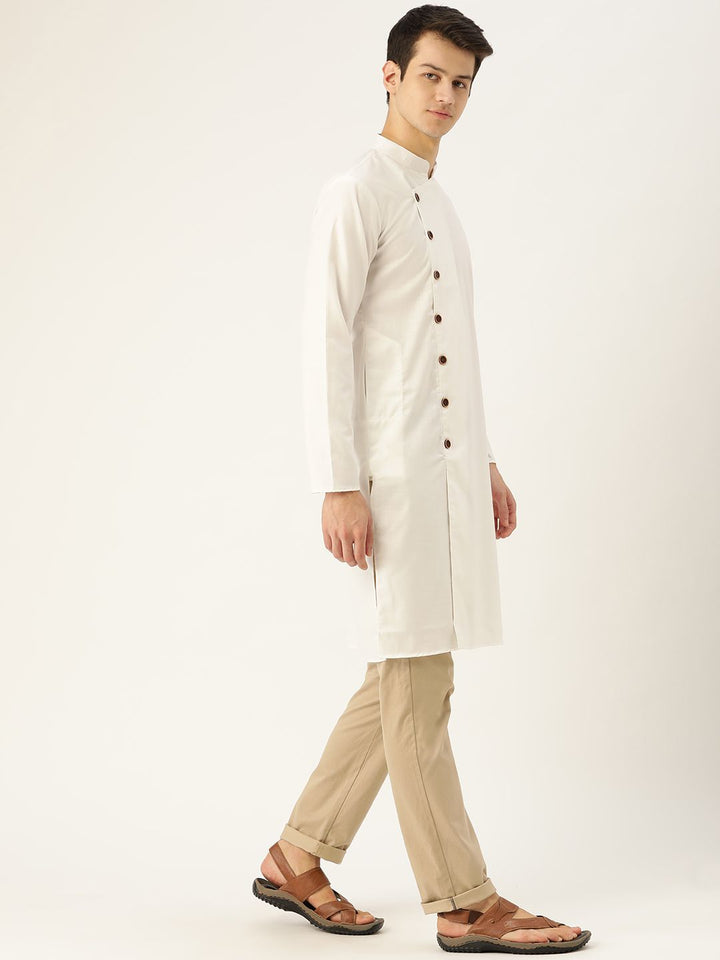 SOJANYA Men White Solid Angrakha Straight Kurta