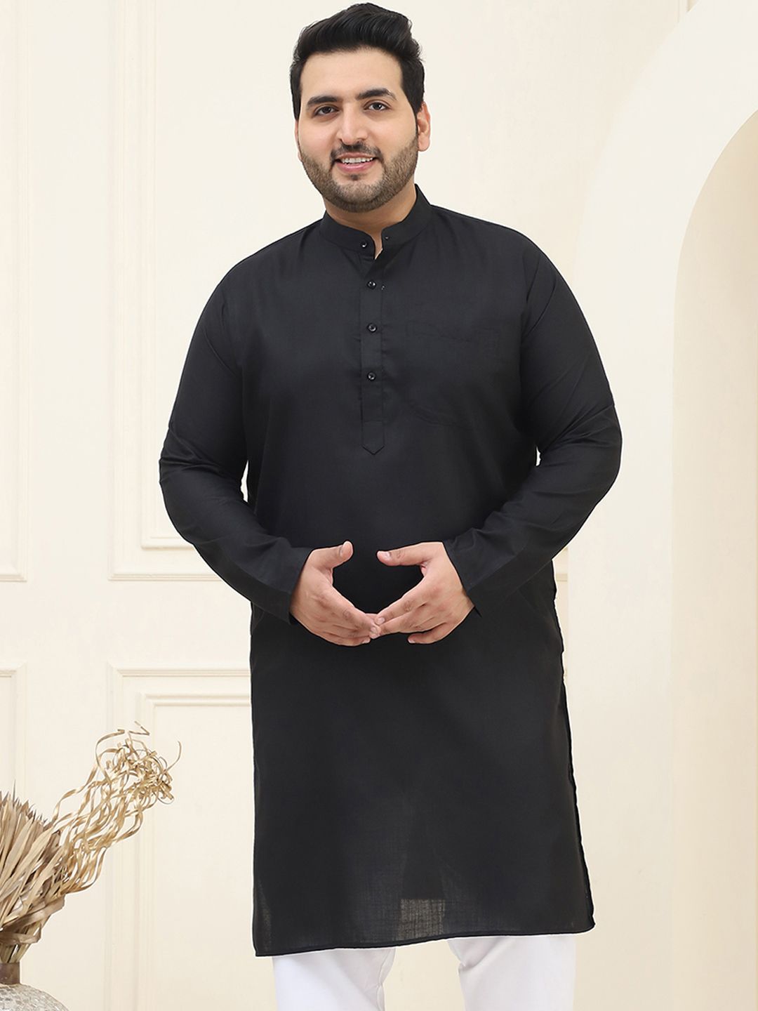 SOJANYA PLUS Size Men Black Pure Cotton Kurta