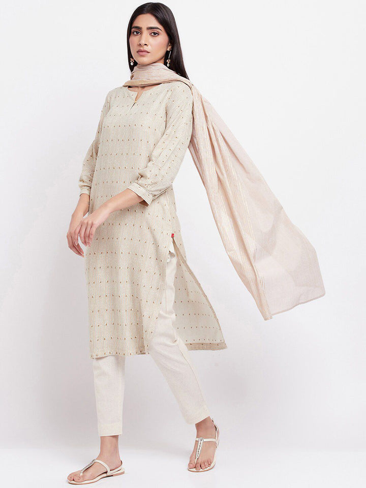 W Striped Notched Neck Straight Kurta
