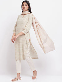 W Striped Notched Neck Straight Kurta