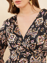 Antheaa Black Ethnic Motifs Printed V-Neck A-Line Midi Dress