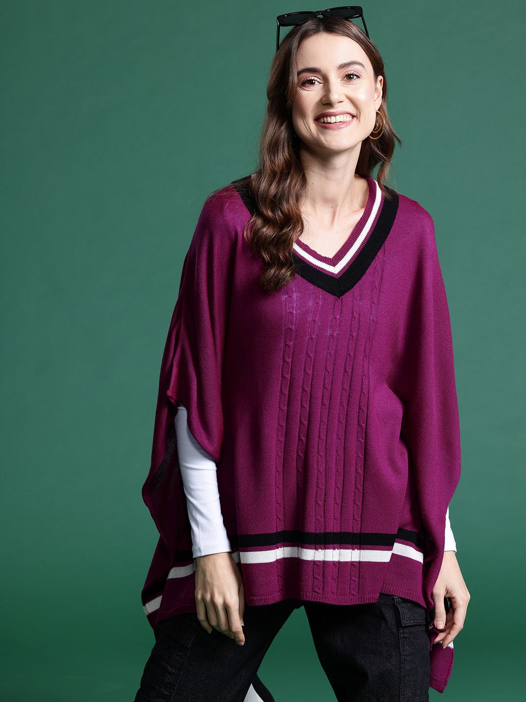 DressBerry Cable Knit Acrylic Poncho