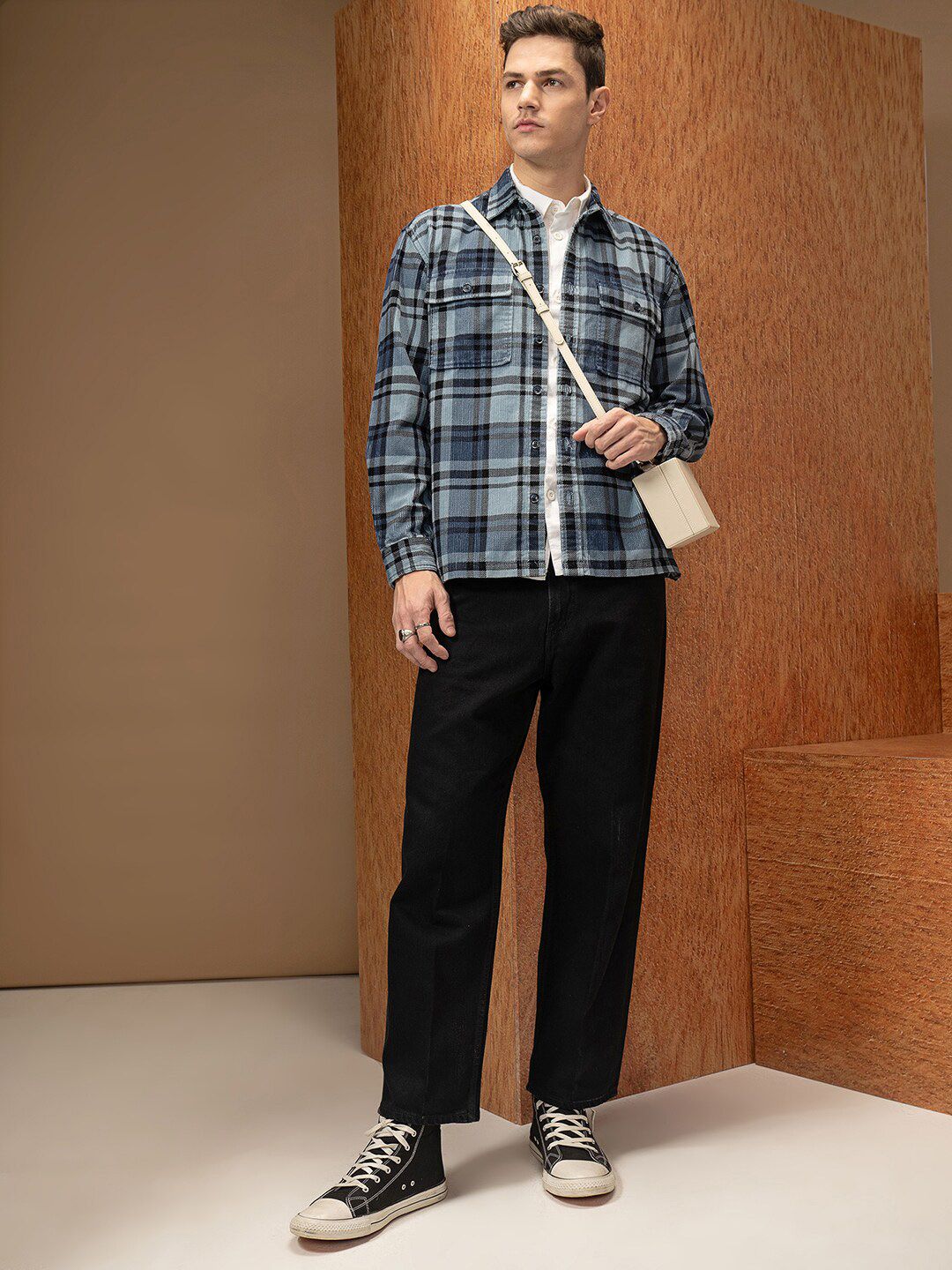 LOCOMOTIVE Premium Oversized Corduroy Checked Utility Pocket Overshirt
