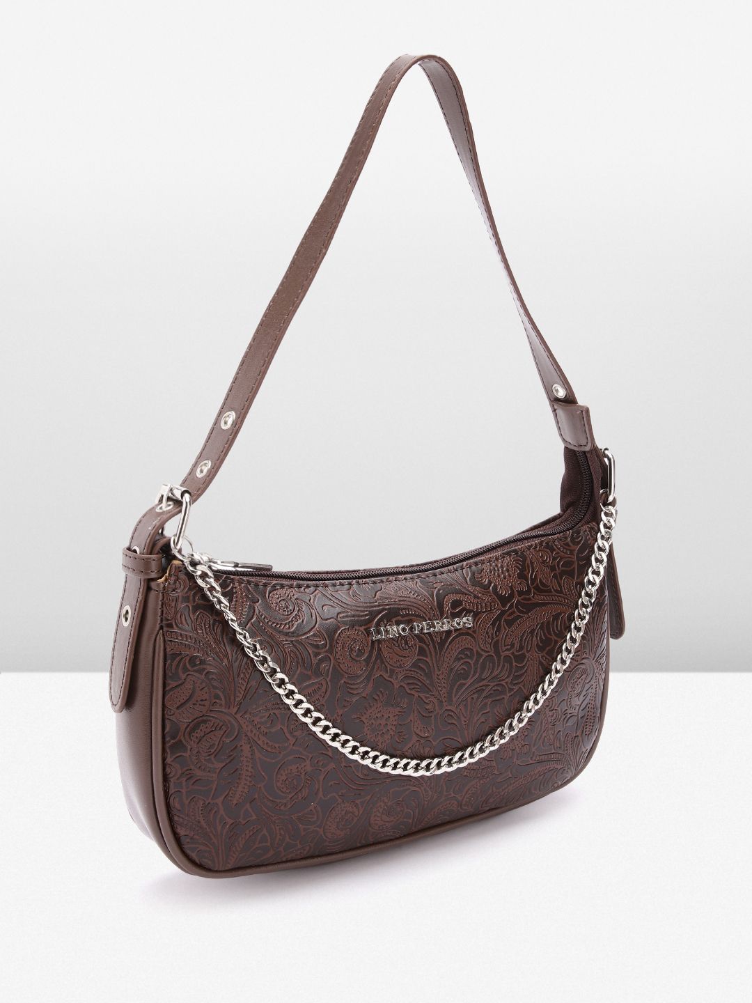 Lino Perros Floral Textured Structured Baguette Bag