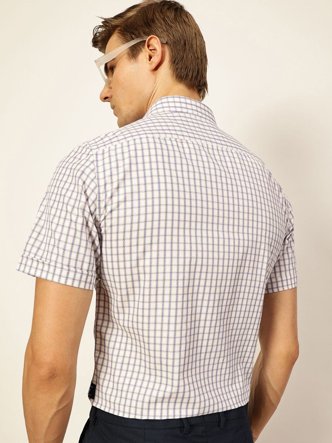 Thomas Scott Men Smart Spread Collar Gingham Checked Cotton Formal Shirt