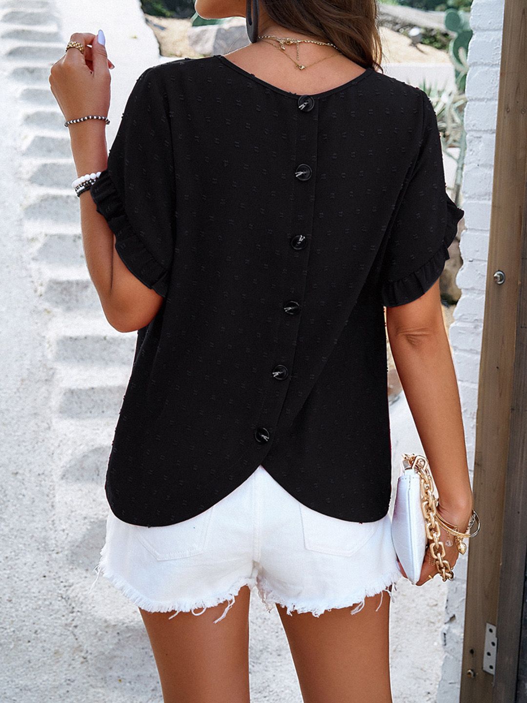 all about you Black Self Design Round Neck Top
