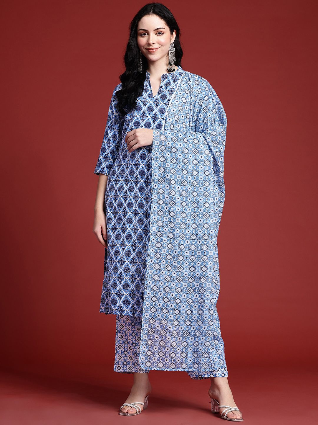 Anouk Ethnic Motifs Print Pure Cotton Kurta with Trousers & Dupatta
