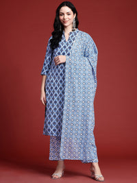 Anouk Ethnic Motifs Print Pure Cotton Kurta with Trousers & Dupatta