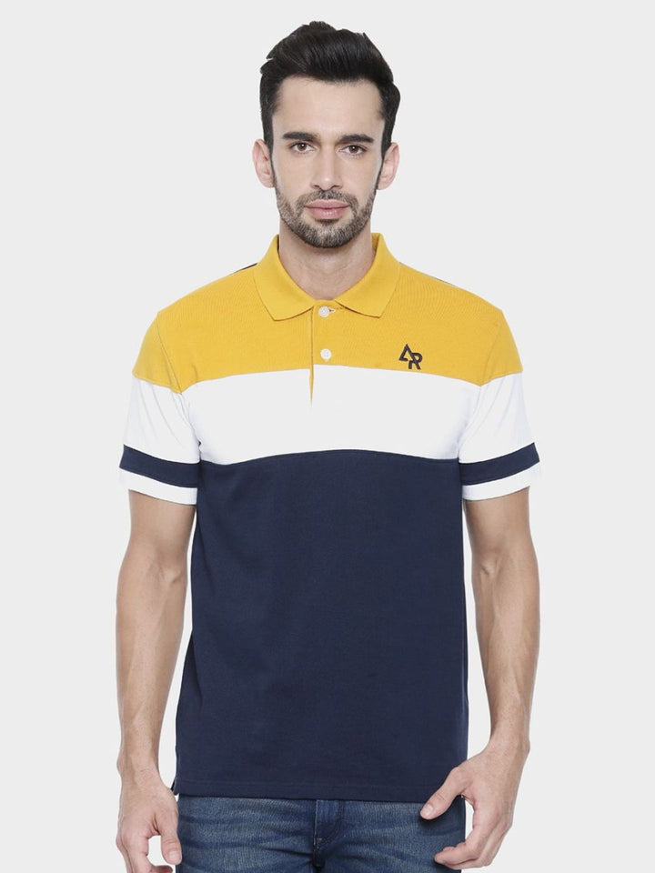ADRO Lelaki Colourblocked Polo Collar Cotton T-shirt
