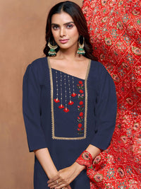 KALINI Ethnic Motifs Yoke Design Thread Work Straight Kurta With Salwar & Dupatta