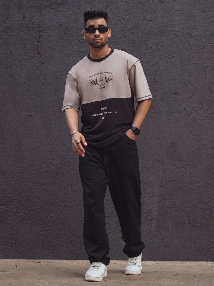 Powerlook Men Typography Colourblocked Applique T-shirt