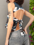 DressBerry Printed Open Back Crinkled Crop Top