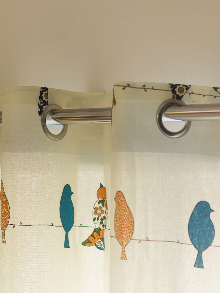 URBAN SPACE Blue & White 2 Pieces Quirky Printed Cotton Long Door Curtains