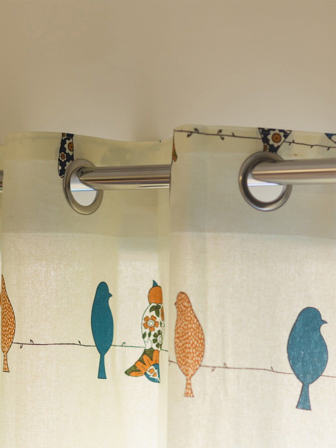 URBAN SPACE Blue & White 2 Pieces Quirky Printed Cotton Long Door Curtains
