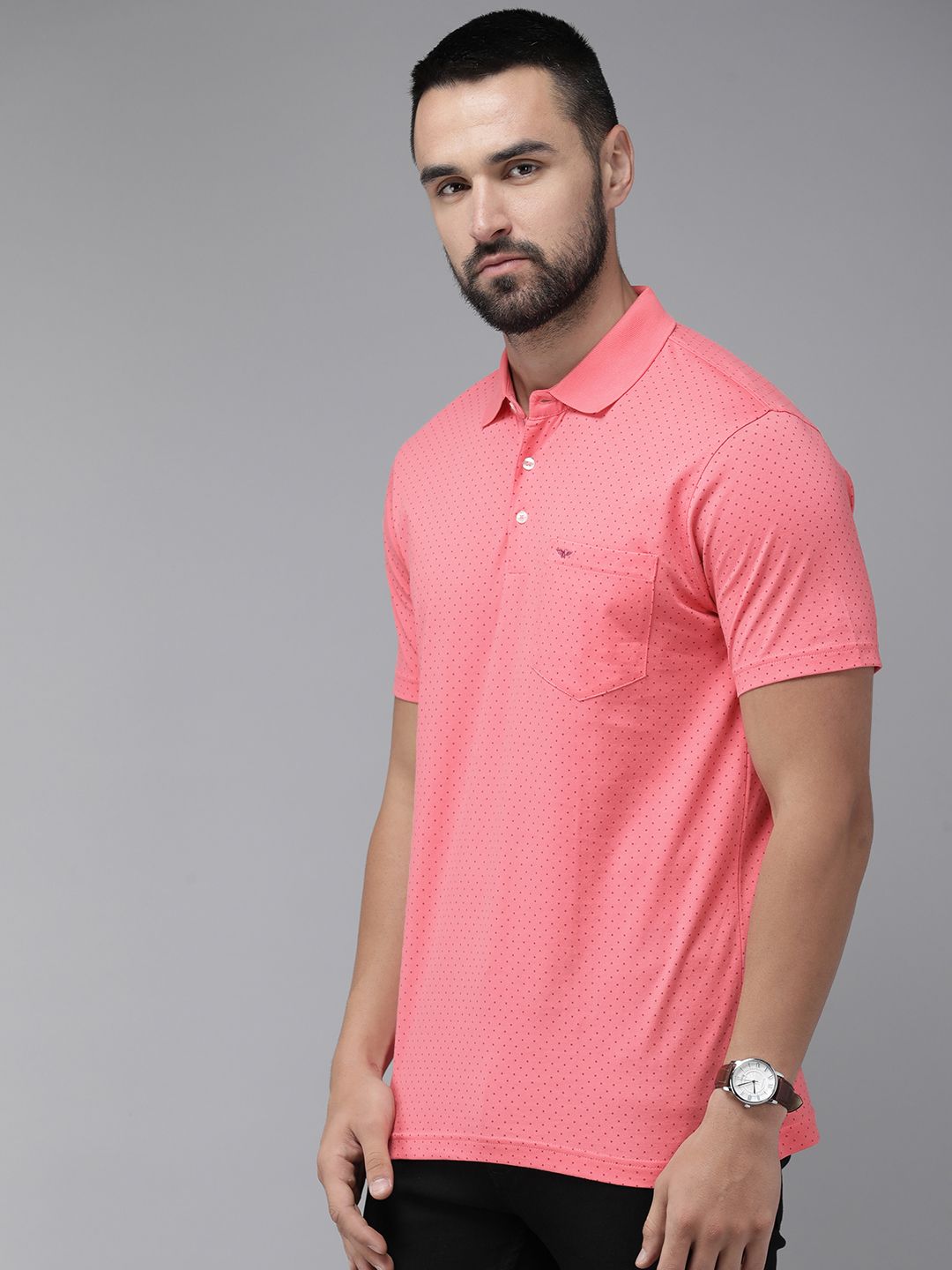 Park Avenue Pure Cotton Geometric Printed Polo Collar Pocket Slim Fit T-shirt