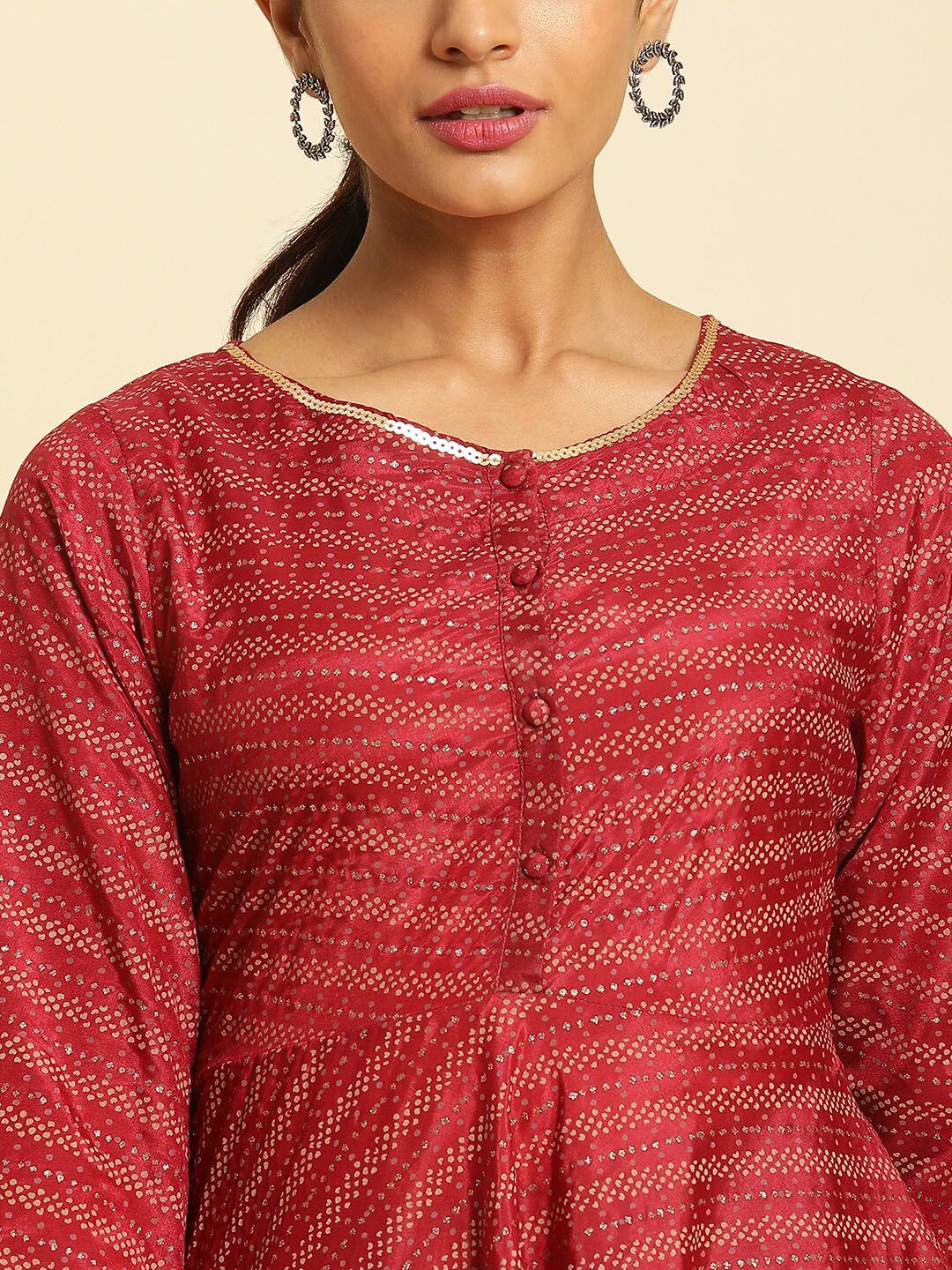 W Abstract Printed Sequinned Details Anarkali Kurta