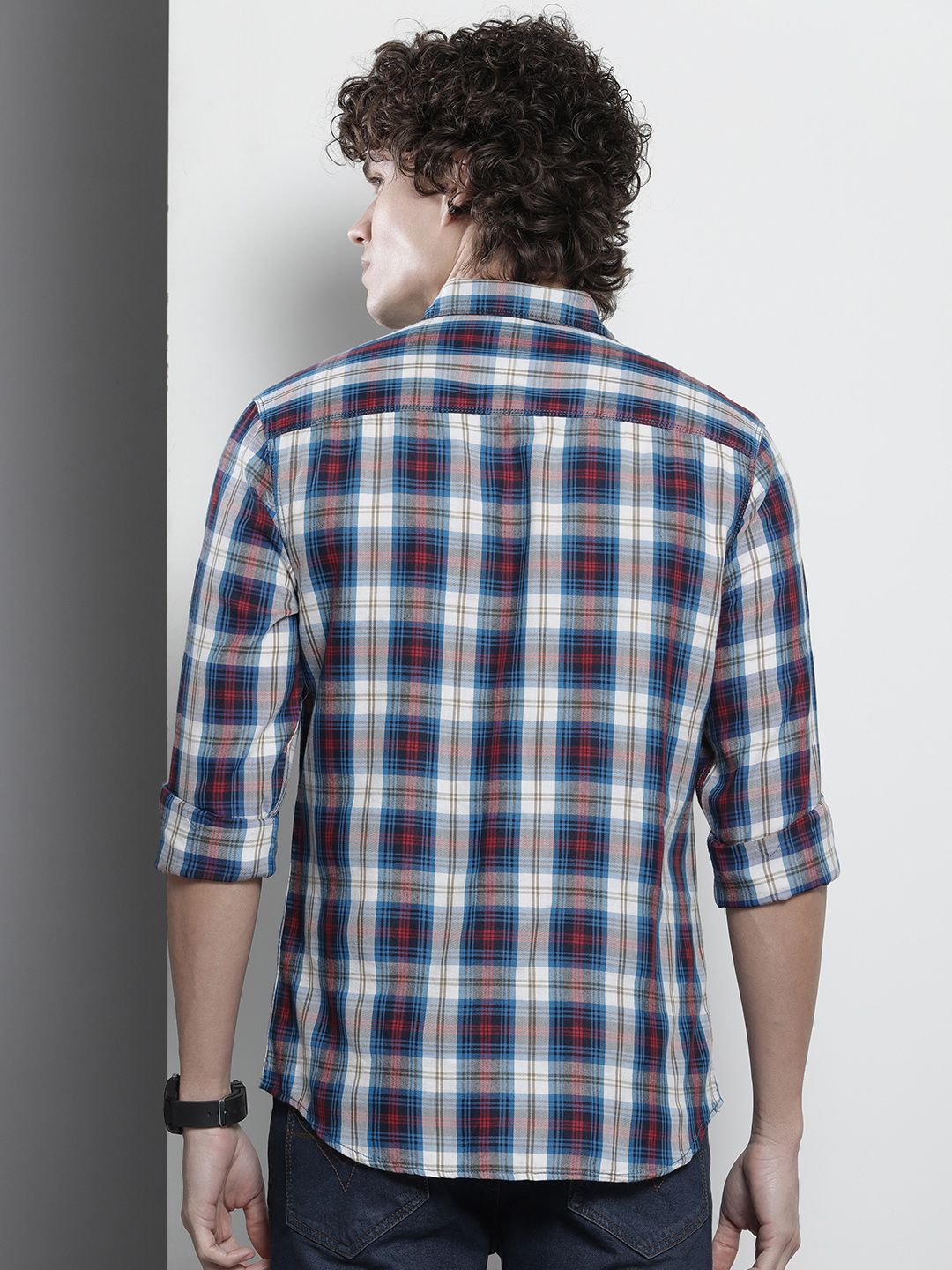 The Indian Garage Co Men Tartan Checked Cotton Casual Shirt