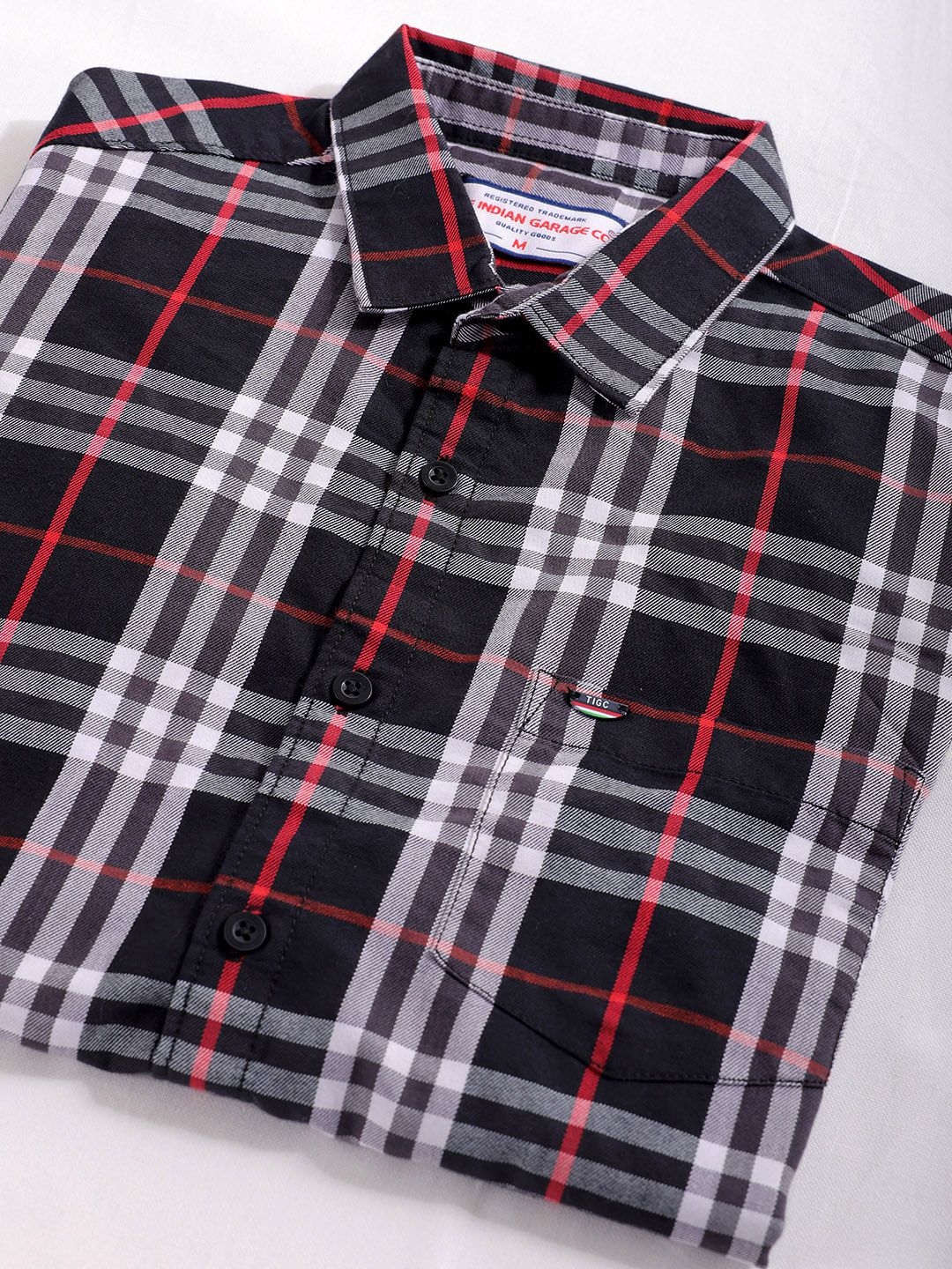 The Indian Garage Co Men Spread Collar Tartan Checked Cotton Slim Fit Casual Shirt