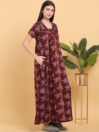 Sweet Dreams Round Neck Printed Pure Cotton Maxi Nightdress