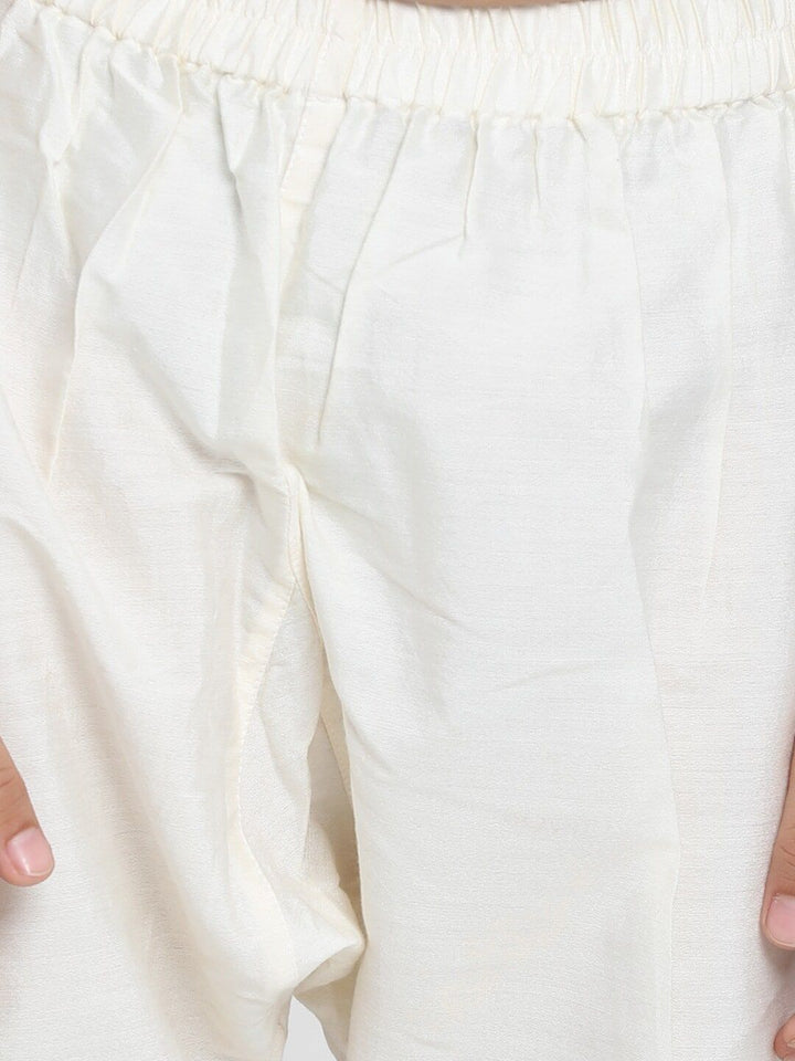 VASTRAMAY Boys Cream-Coloured Floral Printed Kurta with Pyjamas