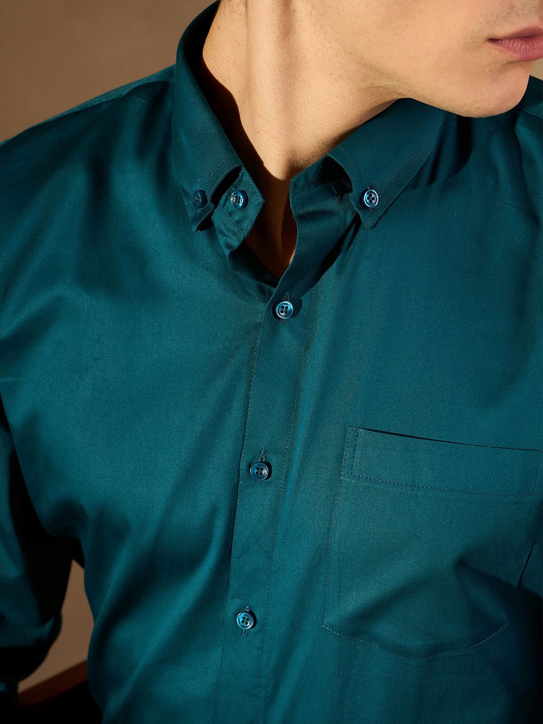 DENNISON Men Teal Green Smart Slim Fit Solid Formal Shirt