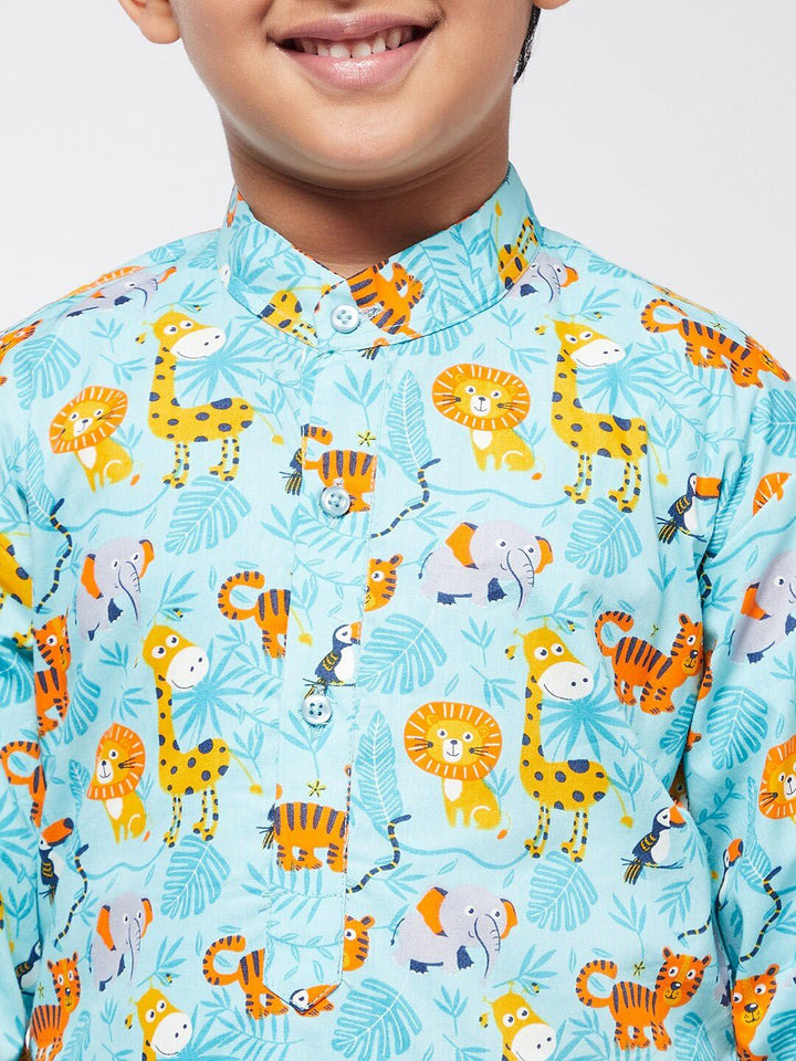 SOJANYA Boys Sea Green Printed Kurta