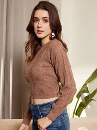 Berrylush Cable Knit Self Design Acrylic Crop Pullover Sweater
