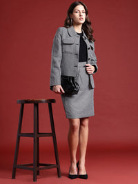 all about you Self Design Blazer with Skirt